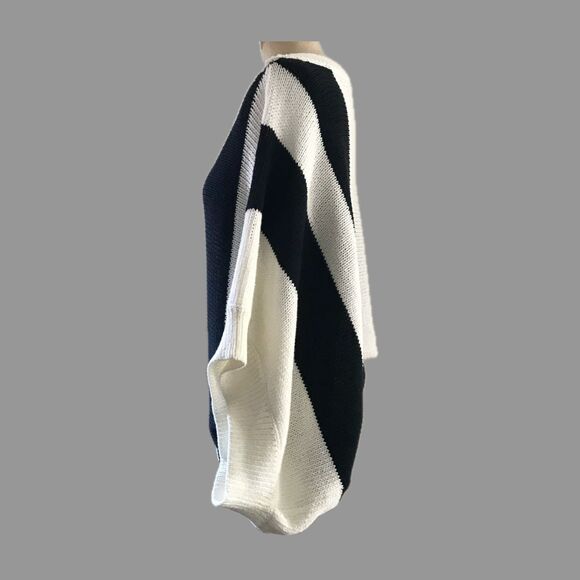 Trina Turk Cream Black Striped Cotton Oversized Knit Dolman Sweater NWOT - M - Picture 3 of 8